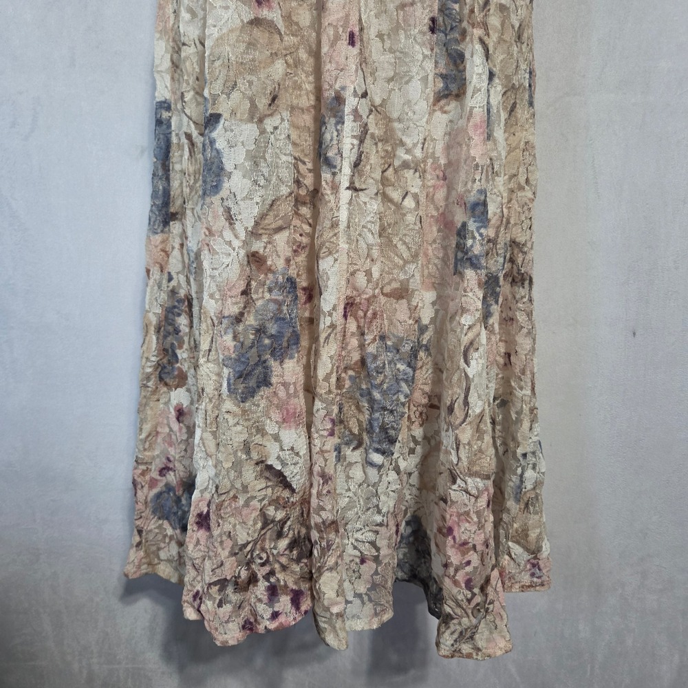 VTG Nostalgia Maxi Dress S Floral Lace Lined Boho Cottagecore Romantic Victorian - Picture 16 of 16